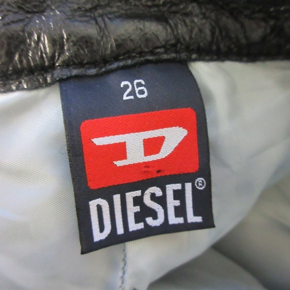 Diesel Genuine Leather Pants Womens Bootcut 26 Black Moto Low Rise Vtg Y2k 644 - Picture 3 of 16